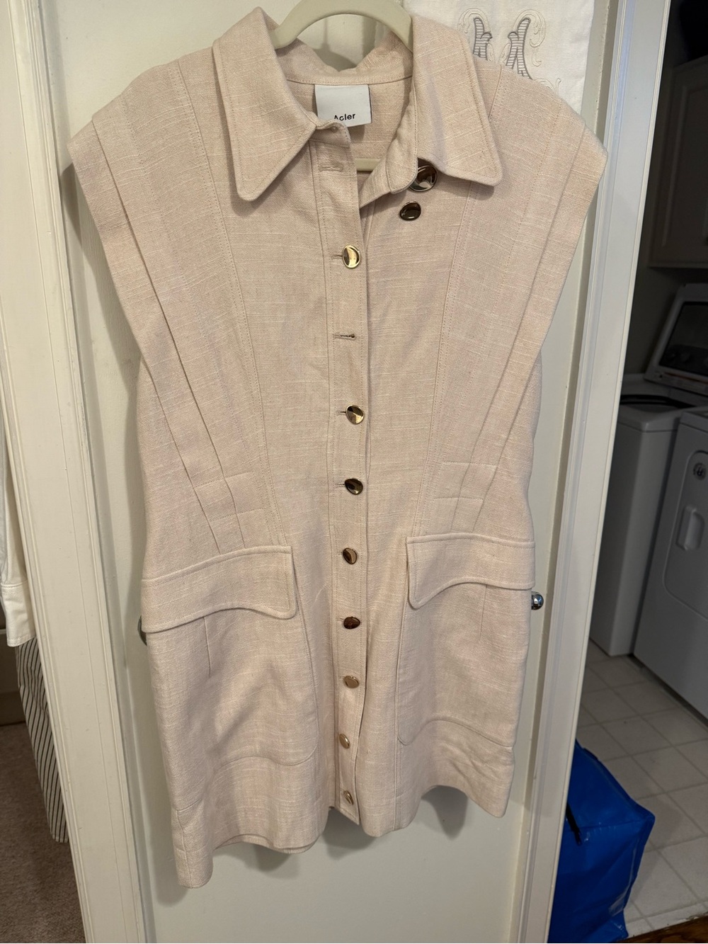 Acler Cream Button-Front Sleeveless Mini Dress